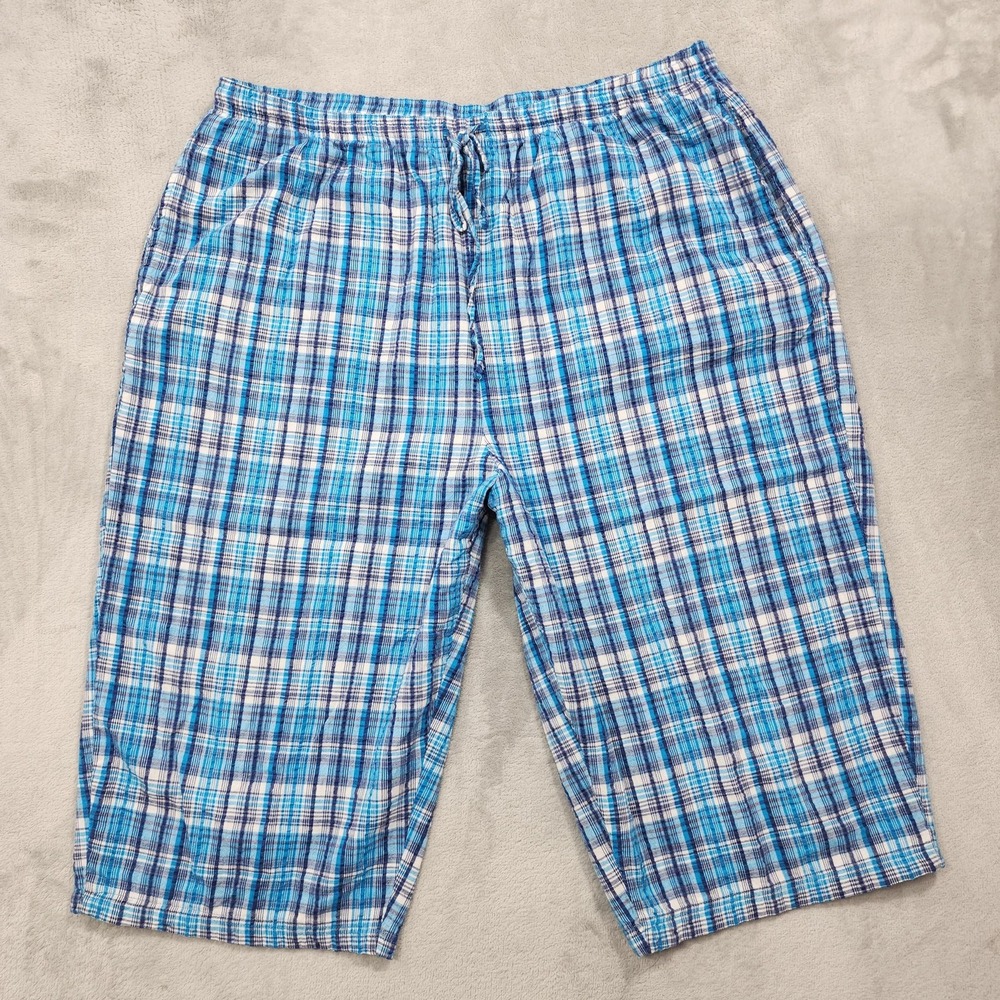 Vintage Blair Pants Womens XL PETITE Blue Plaid Seersucker Capri Drawstring